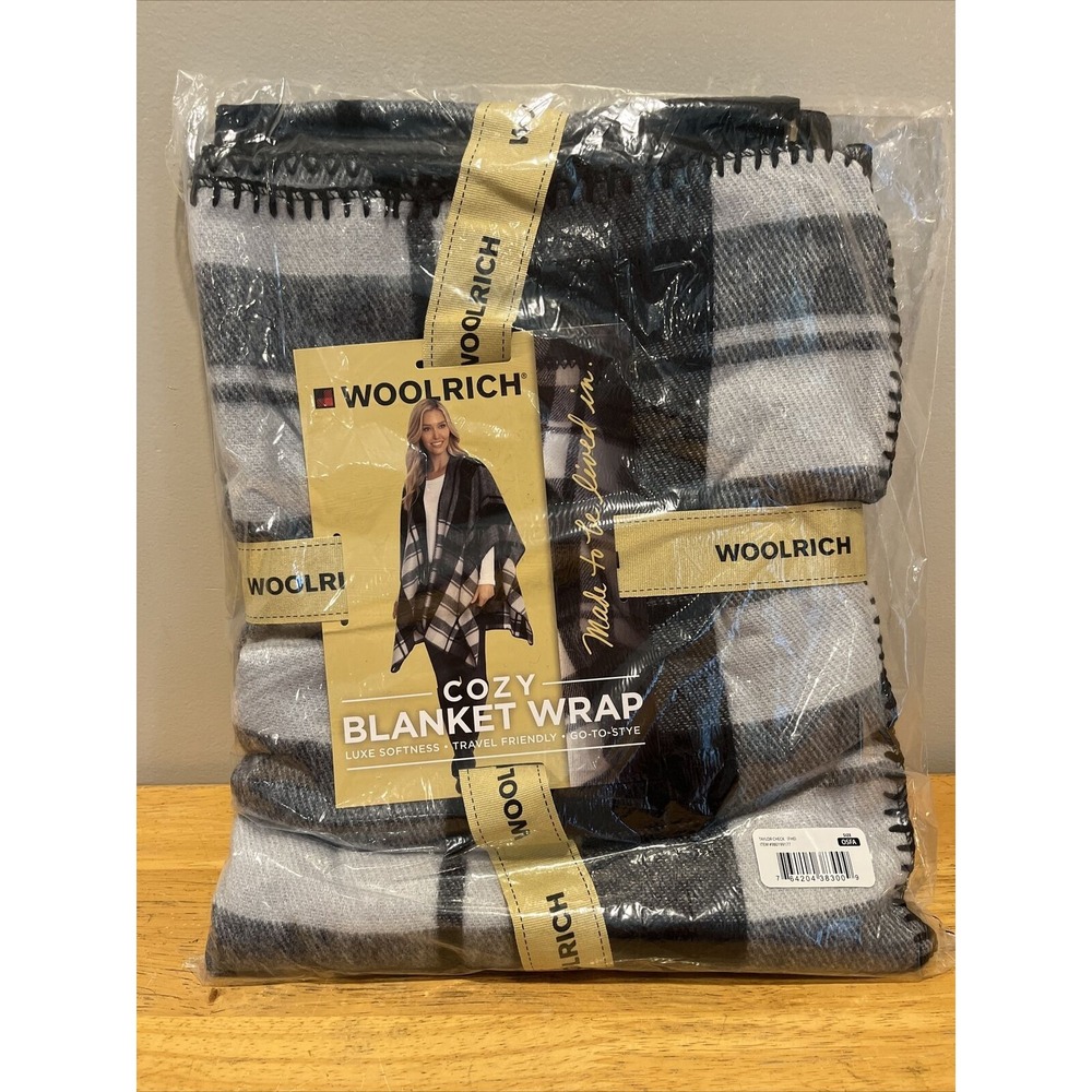 Woolrich Cozy Blanket Wrap Plaid Buffalo Checked Black/Gray One Size